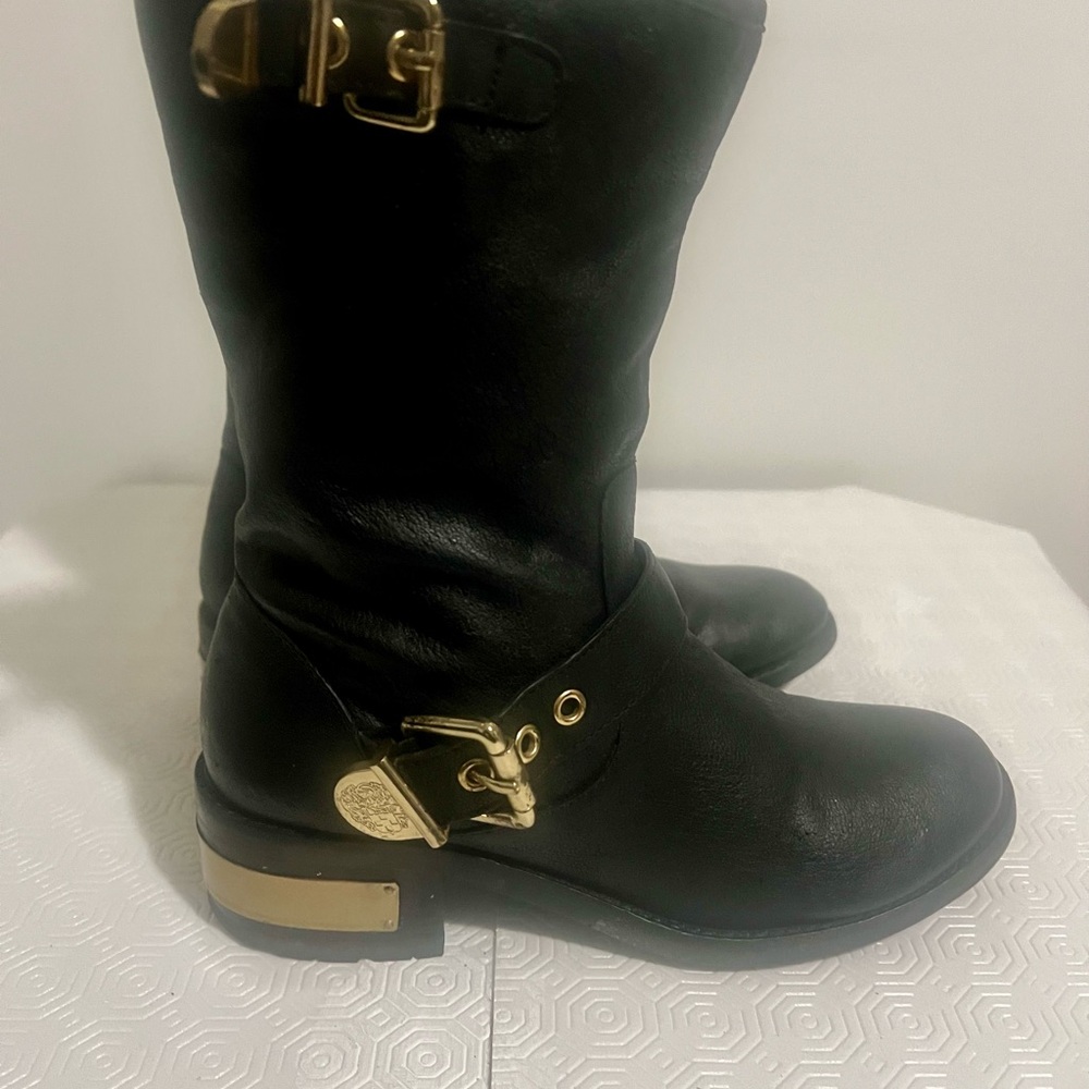 Vince Camuto Black Combat Boots with Gold Accents
